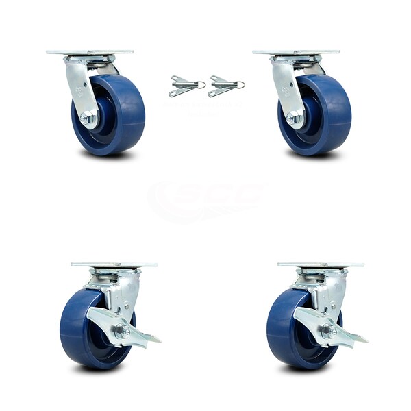 5 Inch Solid Polyurethane Caster Set with Ball Bearings 2 Swivel Lock 2 Brake